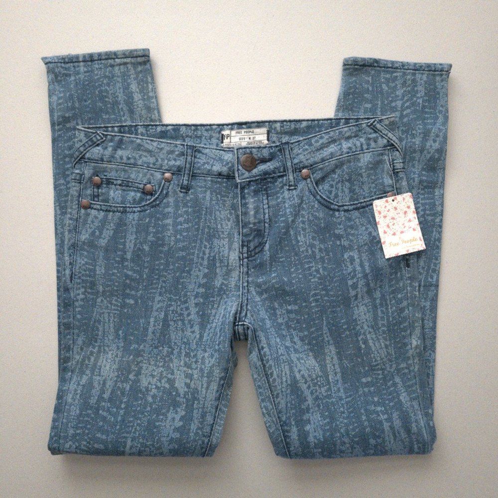 NWT Free People plant print denim pants with ankle zipper